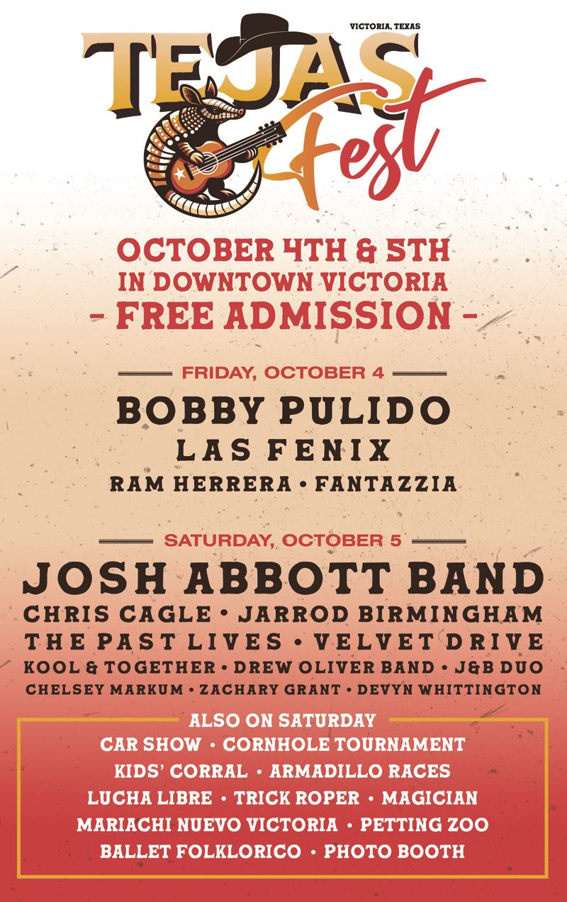 Tejas Fest. October 4th and 5th downtown. Friday, Bobby Pulido. Saturday, Josh Abbott Band