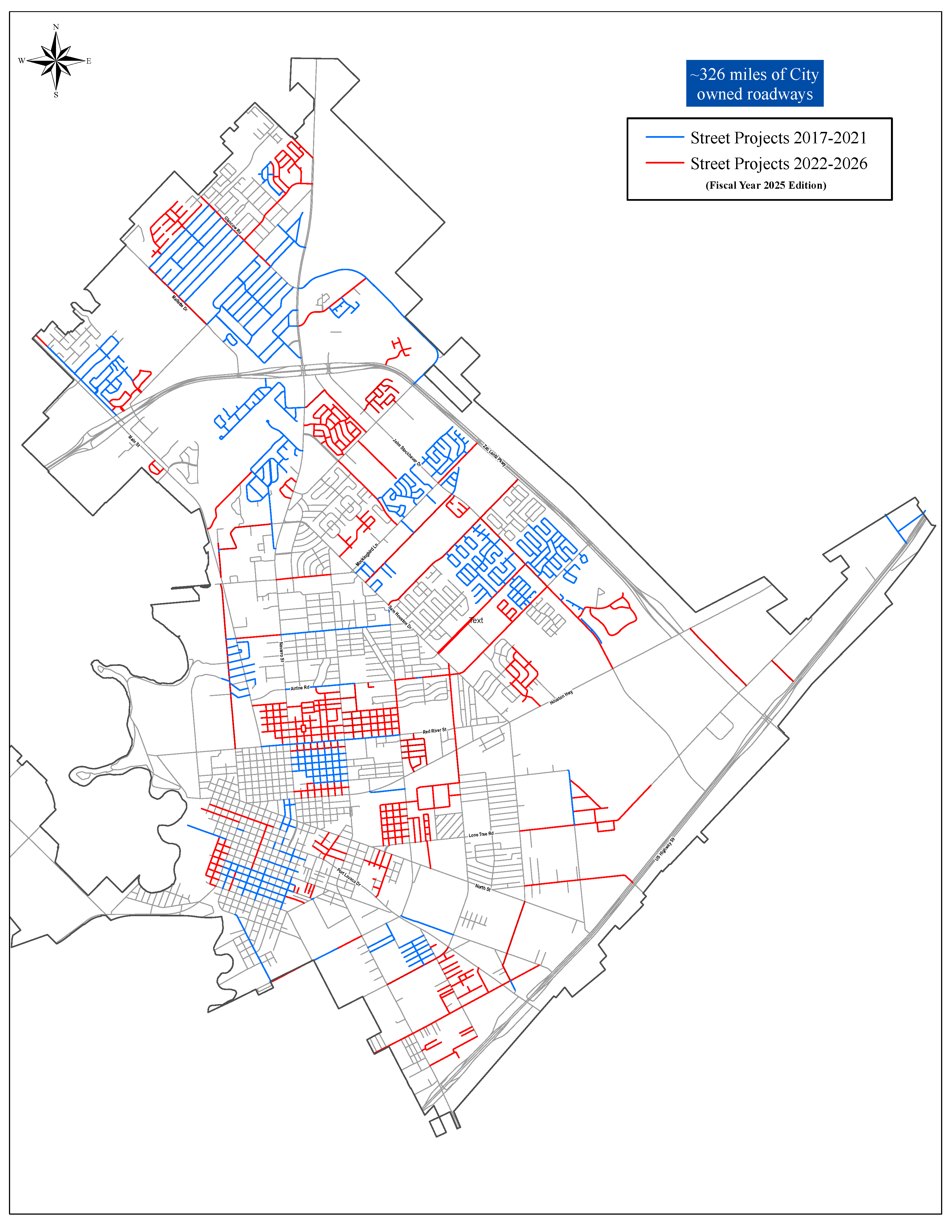 Streets Projects FY2025 Map. Click here to open PDF Version.