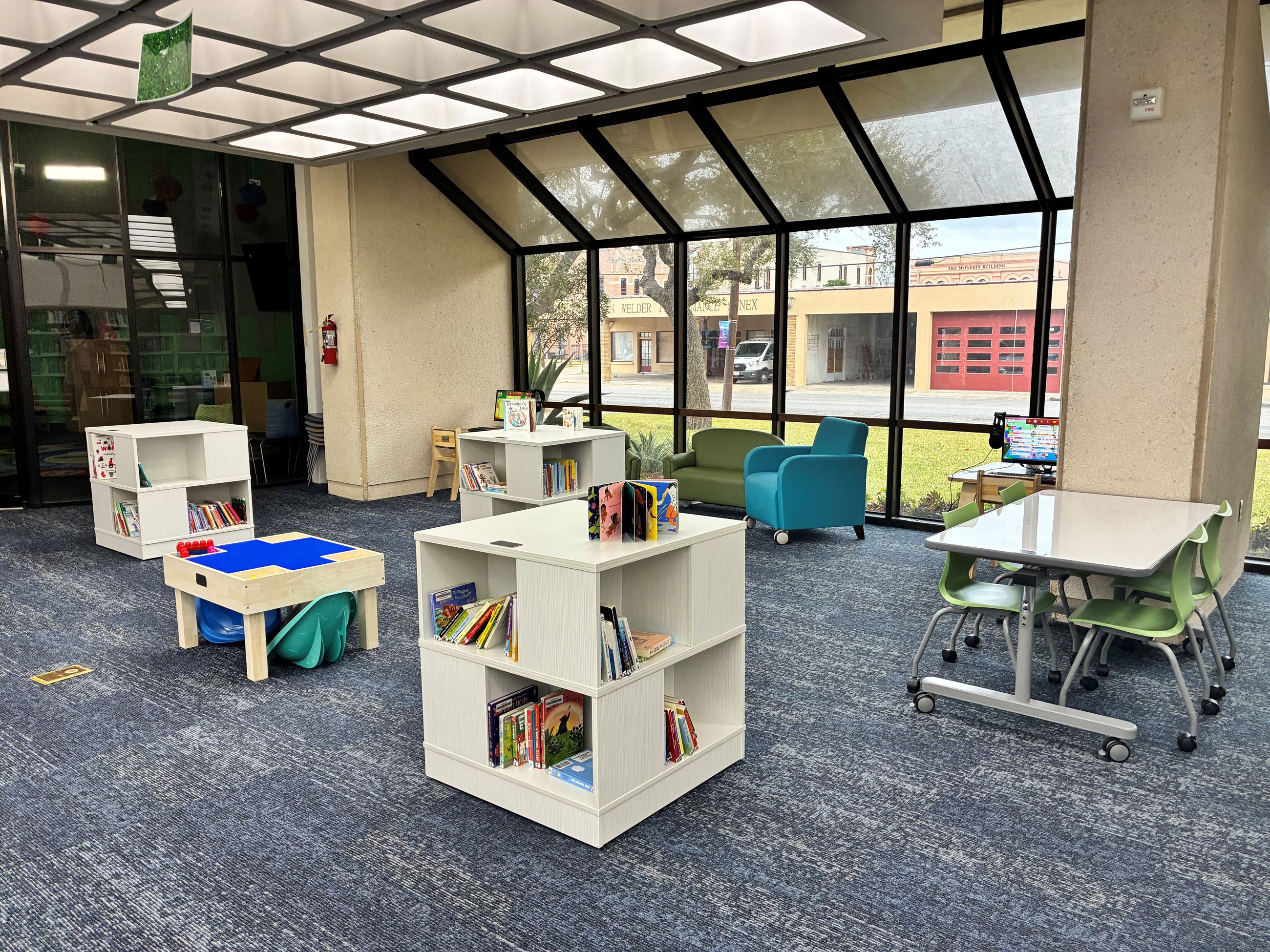 board book area with tables