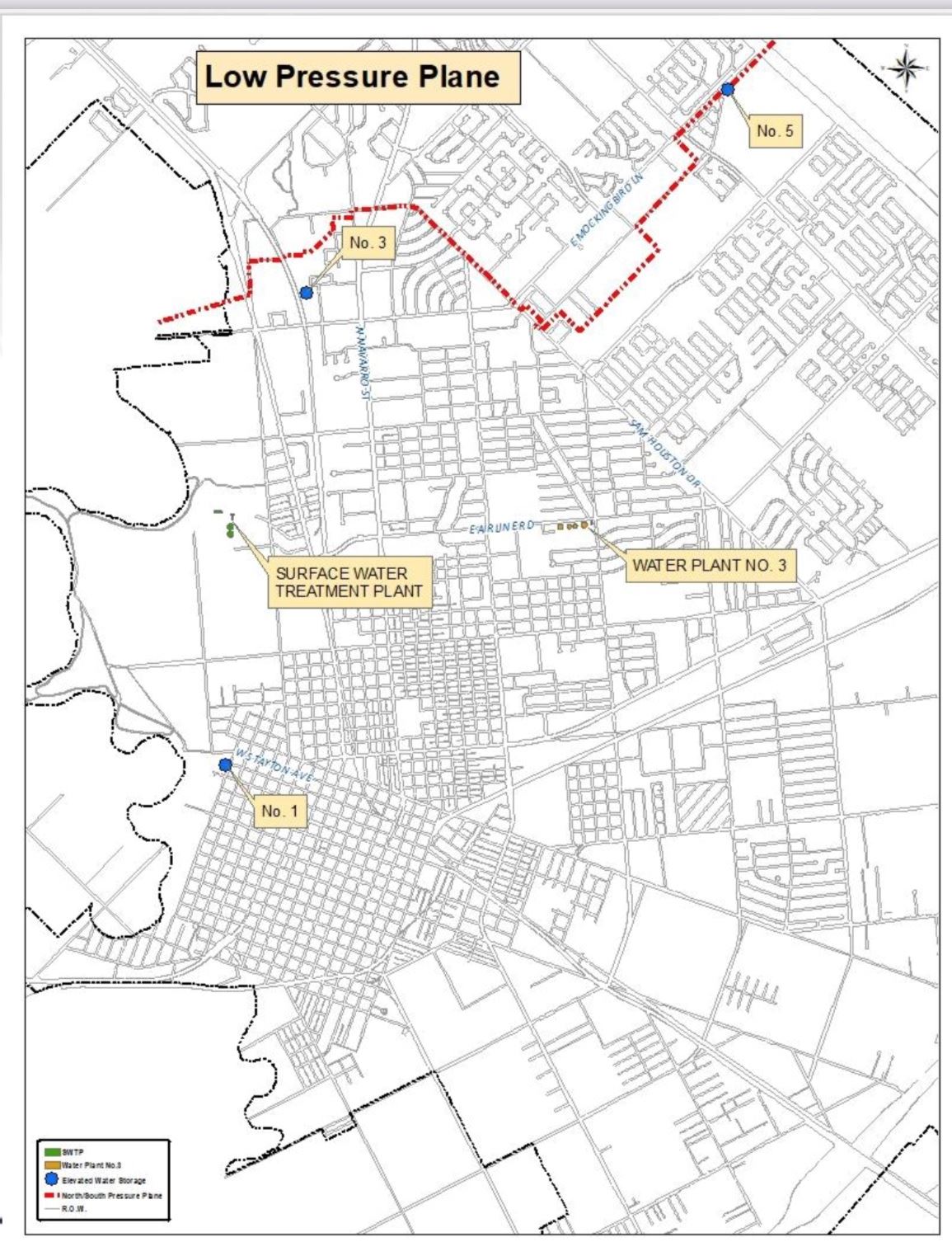 Map with red line roughly east of Mockingbird