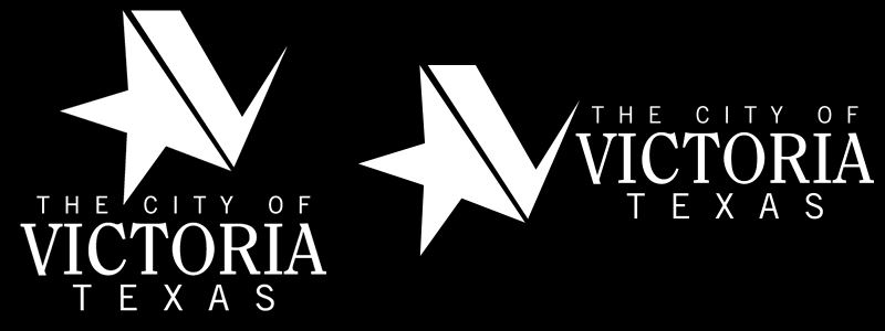 White on black City of Victoria Logo Example with Vertical and Horizontal versions