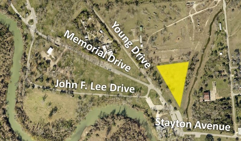 A map showing a triangular shaded area on Young Drive where it becomes Stayton Avenue